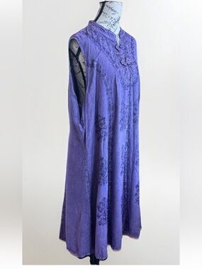 The Pyramid Collection Purple Embroidered Boho Goth Sleeveless Maxi Dress 2X